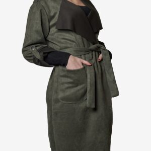 Spolverino camoscio con cintura con tasche